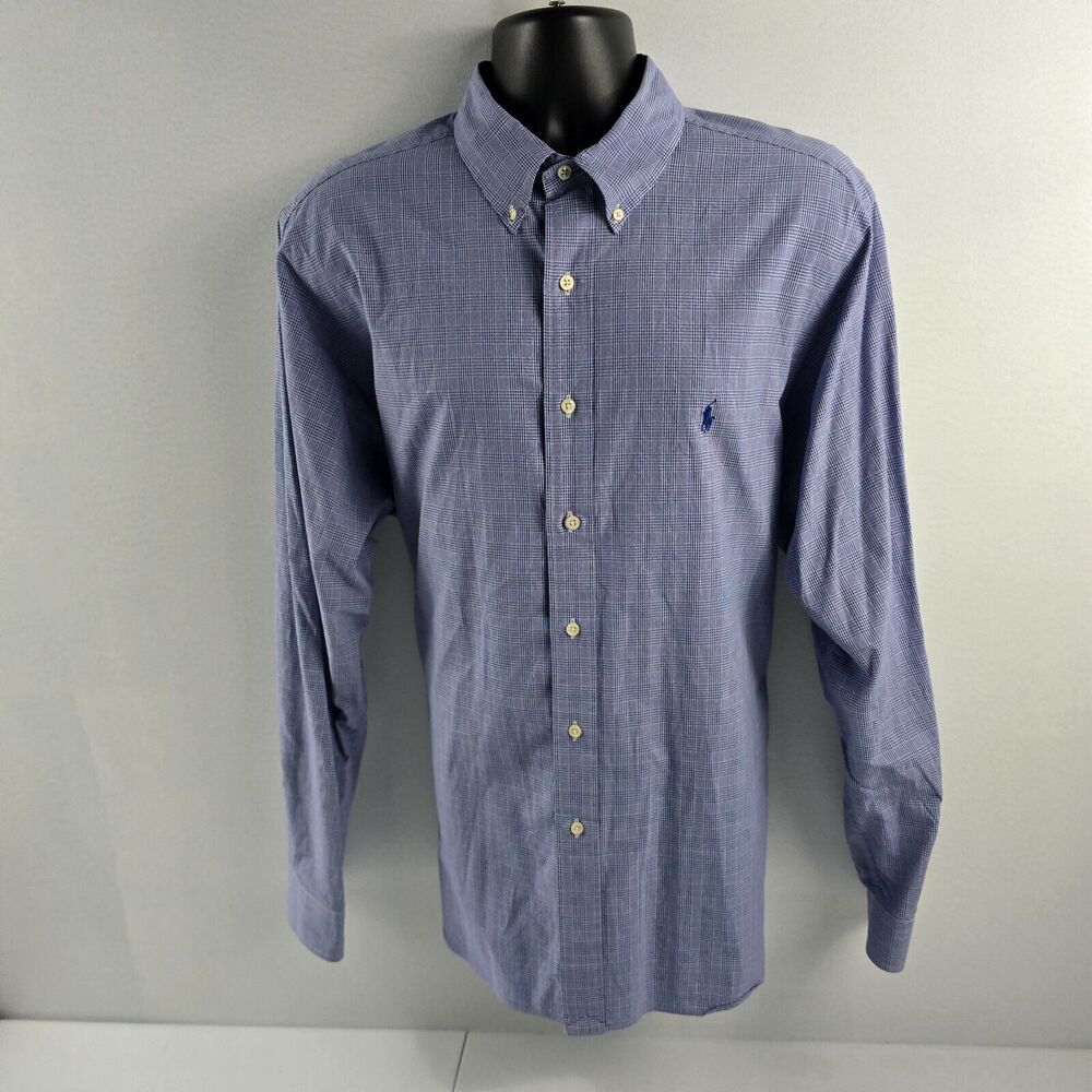 Ralph Lauren Classic Fit Button-Down Shirt Blue‎ Gingham Plaid 17.5 36/37 - 4130